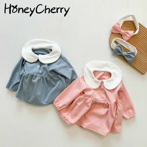 Koreanisches weibliches Baby-Trikotkleid im westlichen Stil einfarbige Strampler-Mädchenkleidung 210515
