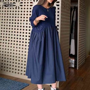 Spring Fake Two Piece Knit Dress Women Plus Size XL-5XL Ladies Long Sleeve Ruffle Pocket O Neck Shirt Vestidos Mujer 13345 210521