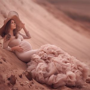 2022 Mermaid Prom Dresses Long Sleeve Pregnant Women's Dress Ruffles Pleat Elastic Maternity Gowns for Photo Shoot