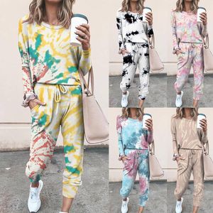 Damskie spodnie Dwa Piece Jesień Dres Set Krawat Dye Zestawy Kobiet Casual Stroje Joggers Sportsuit Luźne spodnie dresowe Dopasowanie Plus Size