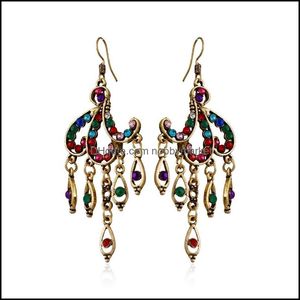 Dangle & Chandelier Earrings Jewelry Waterdrop Womens Geometric Flower Earring Boho Ethnic Blue Crystal Rhinestone Alloy Indian Vintage Jhum