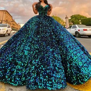Sequined Ball Gown Prom Dresses Real Image Lace Up Formal Party Dress Long Women Vestidos De Fiesta Elegant Evening Gowns