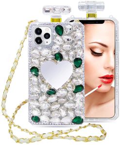 Luxo BLING Bling Diamnd Frasco de Perfume para Samsung Nota 20 S21 Ultra S20 Note10 Note9 S10 Plus Colorido Rhinestone Coração Espelho Capa do Telefone