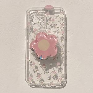 Custodia per telefono trasparente con fiore Custodie per telefono rosa carine con supporto per iPhone Z11005