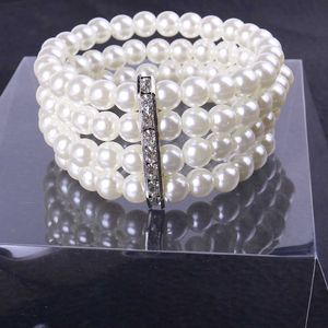 Mode Populärt Crystal Glass Imitation Pearl Armband för Kvinna Multi-Layer Överdrivna Breda Bangles Smycken Q0719