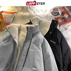 Lapster Homens Fleece Harajuku Quente Parkas Mens Coreano Moda Streetwear Casaco de Inverno Estilo Japonês Vintage Bubble Revest 211206