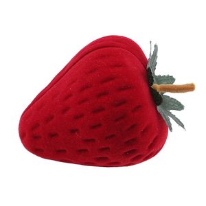 Storage Boxes Bins Red Strawberry Shaped Box Velvet Jewelry Ring Protection Bag Flocking Gift Home
