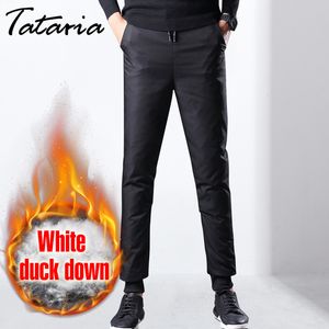 Tataria Quente inverno homens para calças cintura elástica branco pato para baixo masculino plus size calças bolso espessura trabalho calha 210514