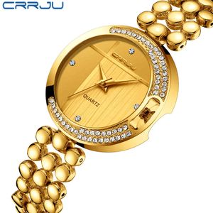 CRRJU Orologi da polso da donna di moda con cinturino in oro con diamanti Orologio da donna con cinturino in gioielli di marca di lusso superiore Orologio femminile 210517