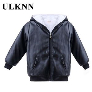 6-12 Years Old Children Boys Girl Thick Fur Zipper Leather Jacket Winter Warm Fleece Coats Students Outerwear Comfortable 211203