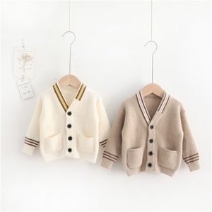 Winter boys casual knitted v-neck cardigans baby girls soft comfortable long sleeve sweaters children sweater 211104