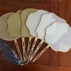 DIY White Blank Natural Chinese Silk Hand Fan with Pierced Bamboo Handle Women Costumes Dance Accessories Home Decoration Traditional Crafts Gifts