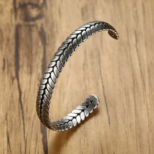 Vnox Stylish Wheat Ear Shape Bangle for Men Women Cuff Bracelet Retro Viking Stainless Steel Casual Old Fashion Jewelry Pulseira Q0719