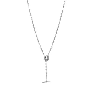 Fina smycken autentiska 925 sterling silver halsband passar pandora hängsmycke charm pave cirkel logotyp t-bar hjärta kärlek förlovning DIY bröllop halsband