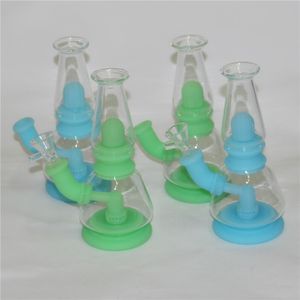 7.5inch Assembler Hookahs Glow in the dark mini Silicone Bongs dab rig avec fumer bol d'herbes sèches tuyaux en silicone bong en verre