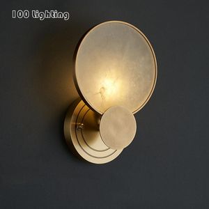 ウォールランプ銅LEDランプラウンドナチュラルマーブルフォーベッドサイドダイニングルームSconces Gold Brass E14雰囲気照明