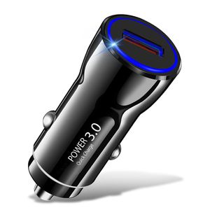 18W Mini Portable Snabb snabbladdning QC3.0 Single USB Car Charger Adapters för iPhone 11 12 13 14 15 Samsung S23 S24 LG Android Phone GPS PC