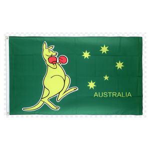 Boxing Kangaroo Australia 3x5ft Flaggen 100D Polyester Banner Indoor Outdoor Lebendige Farben Hohe Qualität mit zwei Messingösen