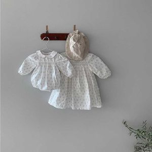 Spring Baby Girl 2-pcs Sets Peter Pan Collar Bodysuit + Floral Princess Dress Sister Matches Clothes Sweet Style E0154 210610