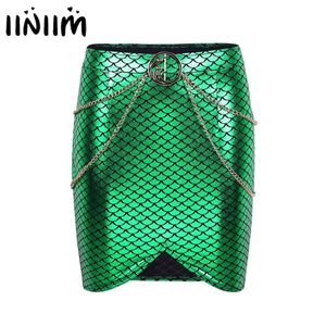 Mulheres brilhantes moda mini saias escala de peixe bodycon sereia saia cintura miniskirt senhoras barra de cocktail clubwear x0428