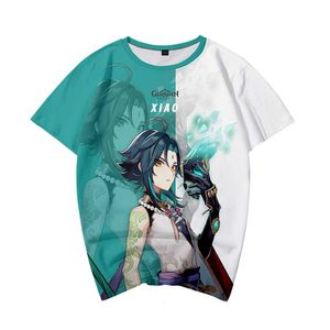 Junge Mädchen Kinder Anime Kleidung Spiel Genshin Impact Hu Tao Xiao Zhongli Ganyu T-shirt Männer Frauen Genshin Impact T-shirt Kurzarm Y0901