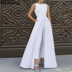 Jumpsuit Solid Color Office Lady Spliced Fashion Personalized Overalls for Women Elegant Sleeveless Simple Style 210513