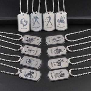 Acciaio inossidabile 12 Segno zodiacale Collana Uomo Hip Hop ID Dog Tags Pendenti Charm Segno zodiacale Girocollo Astrologia Collane Gioielli di moda Will e Sandy