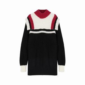 Women Sweater Knitted Black White Red Patchwork Turtleneck Pullovers Long M0007 210514