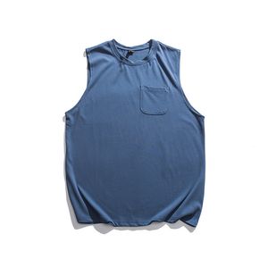 Nanxia Disguise 2021 Sommar Enkel Ärmlös T-shirt Manlig Student Lös Solid Färg Pocket Sweat Back Tendy