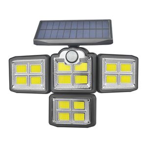 198 COB LED Solar Lamp Sensor Light Four-head Rotatable Garden Floodlight Wall Spotlight