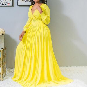 Vestidos casuais de tamanho grande escritório mulheres mulheres roupas africanas amarelo sexy manga de lanterna longa jantar simples jantar vintage fêmea feminina