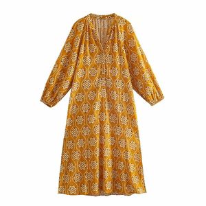 Abito dritto da donna oversize con scollo a V Primavera-autunno Moda donna Casual Allentato femminile stampato Midi 210515