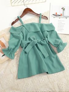 Toddler Girls Cold Shoulder Flounce Sleeve Belted Dress SHE