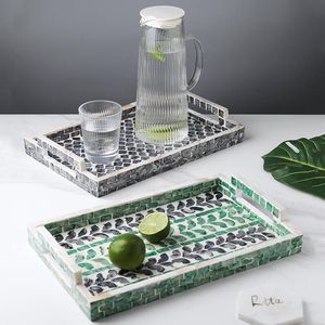 Organizzazione per riporre la cucina Pallet di legno rettangolare conchiglia lucida astratta marmorizzata vassoio da tè piatto da frutta vassoi con maniglia da tavolo decorativi