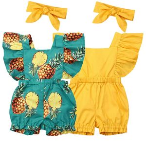 Bebé recém-nascido Roupas Mosca Manga Ruffle Romper Jumpsuit Headband 2pcs Outfits Set 48 Y2