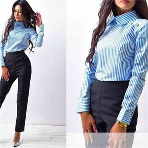 Women Office Dame Shirts Tops Frühlingsmode Langarm Slim White Chiffon Bluse Shirt Femme Blusa Feminina Casual Blue Shirt 210323