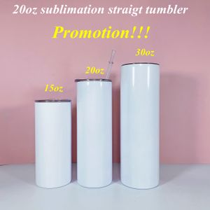 Promotion!!! Sublimation 20oz gerader Becher Edelstahl dünne Becher leer DIY mit Deckel Stroh weiße Box vakuumisolierte Trinkbecher