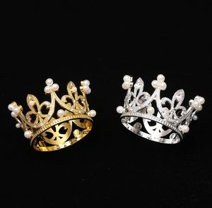 Cake Tools Mini Crown Princess Topper Crystal Pearl Tiara Children Hair Ornaments for Wedding Birthday Party Cake-Decorating Tools SN4362