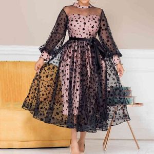 Plus Size 4XL 5XL Party Princess Dress Sexy See Through Pink Black Tulle Mesh Stitching Abiti Primavera Estate Compleanno Abiti X0521