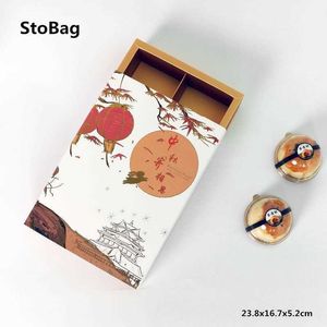 Stobag 10pcs Mooncake Packaging Box Christmas Wedding Birthday Party Cookies Cake för 6 Håller äggula skarpt stöd 210602