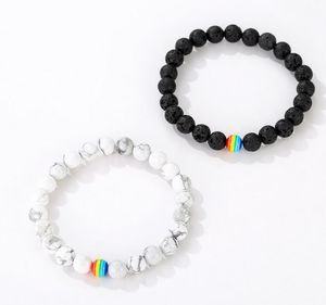 8mm frisado pulseira arco-íris arco-íris branco pinho fosco casal casal braceletes moda jóias para mulheres homens presente atacado