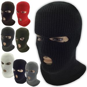 3 Otwory Maska na twarz narciarska Zima Balaclava Cap Knitting Wool Beanie Wiatroszczeoodporne Hełm Has Hood Hood Army Tactical Maski