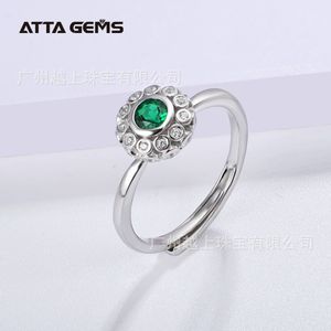 Wholesale sterling silver emerald rings for sale - Group buy S925 Sterling Silver Green Ring Cultivation Emerald Hand Holding Flower Shape Female Matching Certificate G9YC