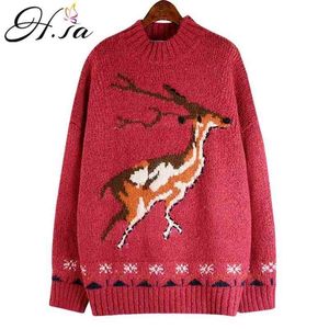 Women Christmas Sweaters Deer Snowflake Pullover and Jumpers Long Sleeve Quality Knitwear Winter Thick Pull Tops 210430