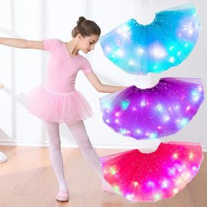 Girls LED Glowing Magic Tutu Skirt Princess Skirts Stars Sequin Fluffy Dancewear Wedding Party Dancing Ballet Miniskirt Decoration