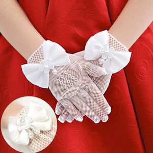 Paar mesh boog kant witte handschoenen bloem meisje kinderen wanten dunne prinses kinderen partij mode gift vijf vingers