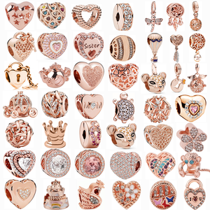 2022 Original 925 Silber Perlen Rose Gold Funkelndes Herz Schloss Schlüssel Anhänger Perlen Charm Fit Pandora Charms Armbänder Frauen DIY Schmuck