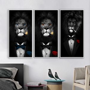 喫煙ライオン動物キャンバス絵画絵画壁画ポスター＆プリントリビングルームの家の装飾のための動物ライオンアート写真