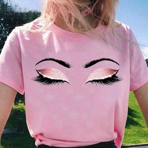 Ciglia rosa Stampa artistica T-shirt da donna Princess Makeup Graphic Tee Personalità Pantaloni a vita bassa Estate Donna Tumblr Oversize Streetwear X0621