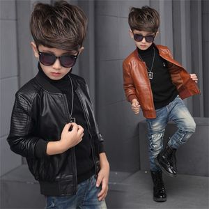 2018 Boys Pu Leather Jackets Big Boy Casual Coats Kids Zipper Outwear Black/Brown 100-160cm Retail 173 Z2